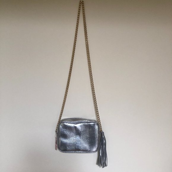 NEW - Victoria's Secret Silver Chain Link Strap Faux Snakeskin Crossbody Bag - Picture 5 of 15